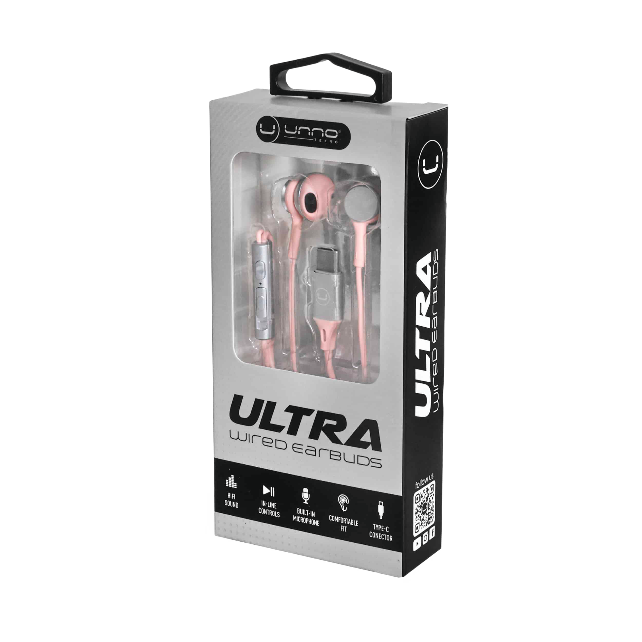 Unno Tekno Ultra USB-C Pink Earbuds - Image 2