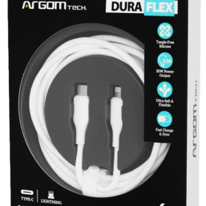 Argom Dura Flex Type-C to Lightning 30W Fast Charging Silicone Cable 6FT/1.8M - White